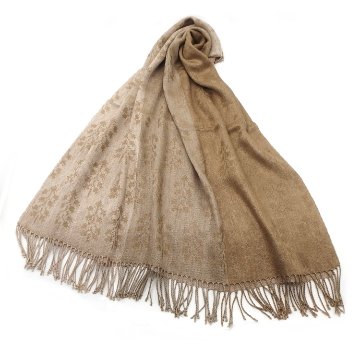 吉野綾 「ダマスク織の大判ショール(ストール)  × ベルフラワー文様」草木染 茶鼠色の画像