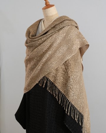 吉野綾 「ダマスク織の大判ショール(ストール)  × ベルフラワー文様」草木染 茶鼠色の画像