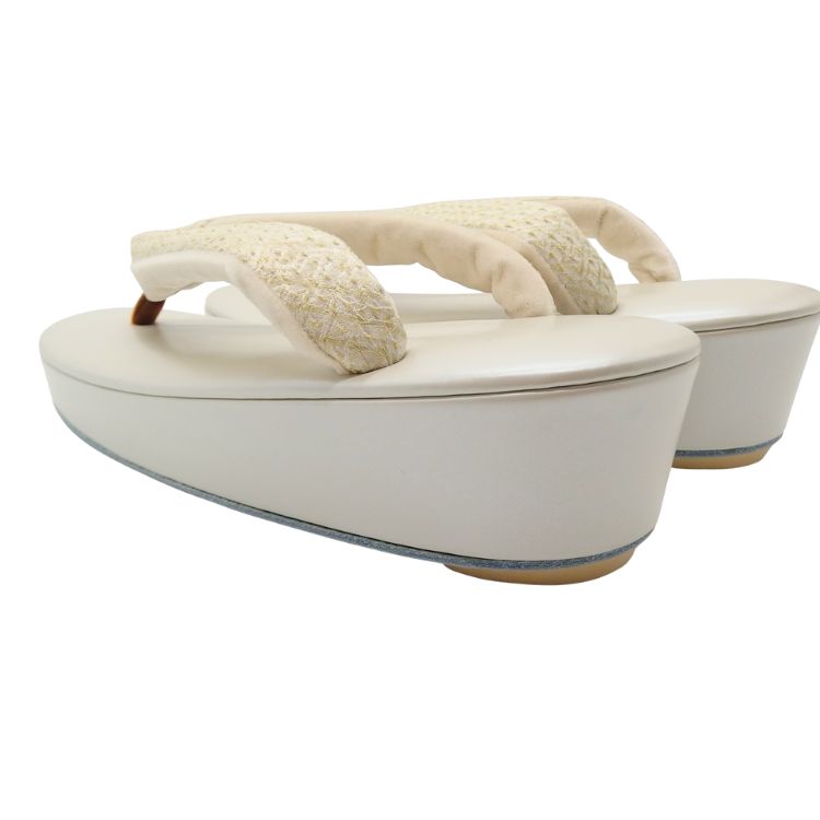 衿秀 草履 「艶けし×絞り染の裂×前坪茶」 千成堂別注 Mサイズ 生成に柳鼠＜即日発送可＞の画像