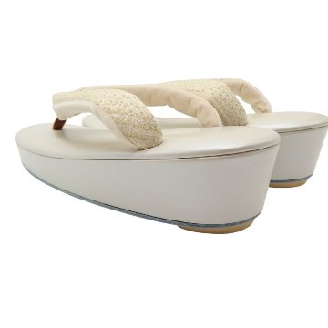 衿秀 草履 「艶けし×絞り染の裂×前坪茶」 千成堂別注 Mサイズ 生成に柳鼠＜即日発送可＞の画像