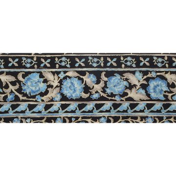 岡重「更紗×博多織」八寸名古屋帯 染め帯 黒に花浅葱（青系）＜お仕立て代込＞の画像