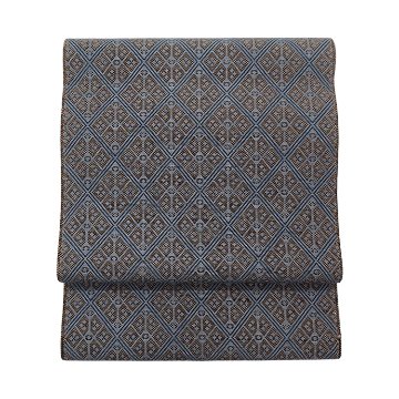 長楽こぎん「菱（こぎん刺し文）」八寸名古屋帯 灰青と生成茶＜お仕立て代込＞の画像