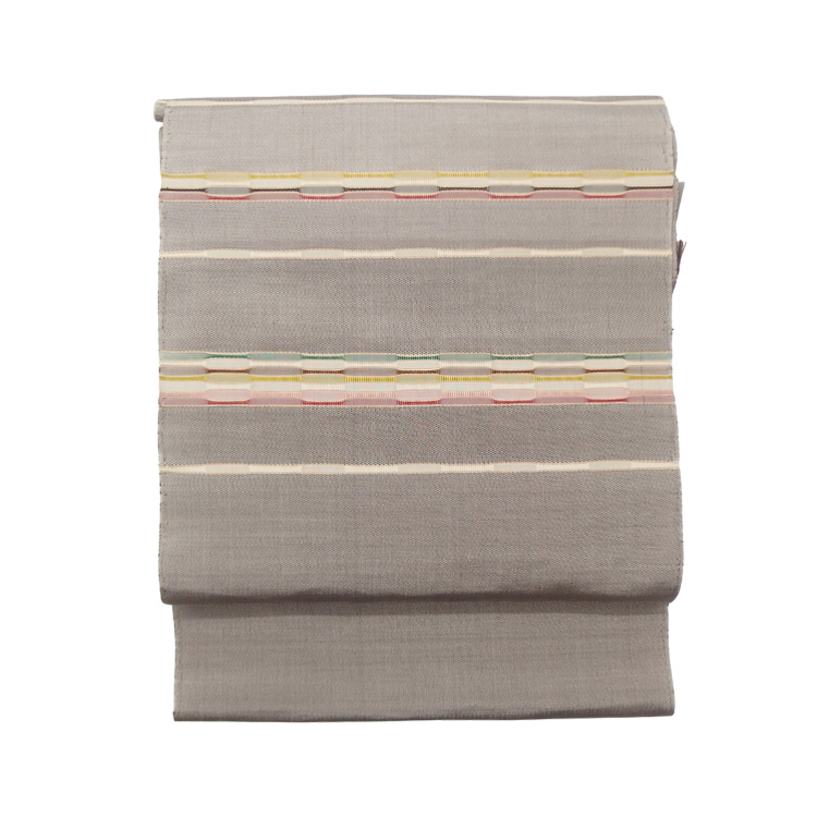 藤山千春 「草木染手織物 吉野間道」 九寸名古屋帯 灰茶系＜お仕立て代込＞の画像