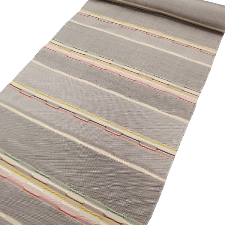 藤山千春 「草木染手織物 吉野間道」 九寸名古屋帯 灰茶系＜お仕立て代込＞の画像