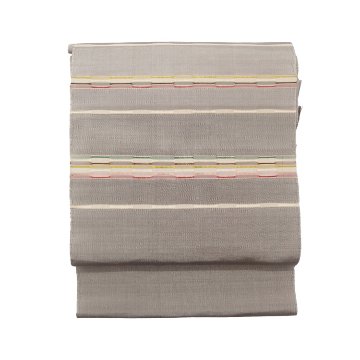 ＜お仕立て代込＞藤山千春 「草木染手織物 吉野間道」 九寸名古屋帯 灰茶系の画像