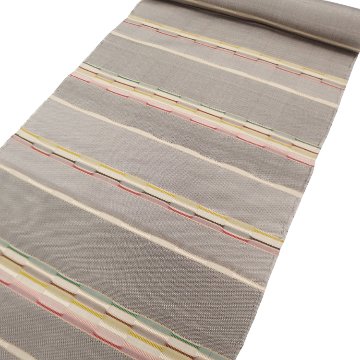 藤山千春 「草木染手織物 吉野間道」 九寸名古屋帯 灰茶系＜お仕立て代込＞の画像