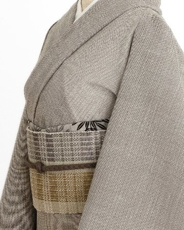 奥順「夏結城 網代 (石下結城紬)・広幅」着尺 茶鼠色＜お仕立て代込＞の画像