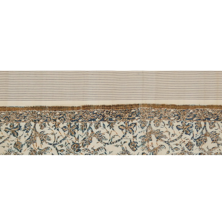 多ち花（たちばな）「インドネシア更紗文・縞」九寸名古屋帯 摺り友禅 染め帯 夏帯〜単衣帯 生成＜お仕立て代込＞の画像