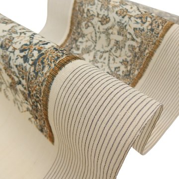 多ち花（たちばな）「インドネシア更紗文・縞」九寸名古屋帯 摺り友禅 染め帯 夏帯〜単衣帯 生成＜お仕立て代込＞の画像