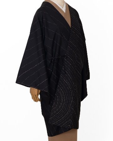 千成堂着物店 「染大島紬（川村久太郎）」 バチ衿の道中着コート 墨色＜仕立て上がり品・即日発送可＞の画像