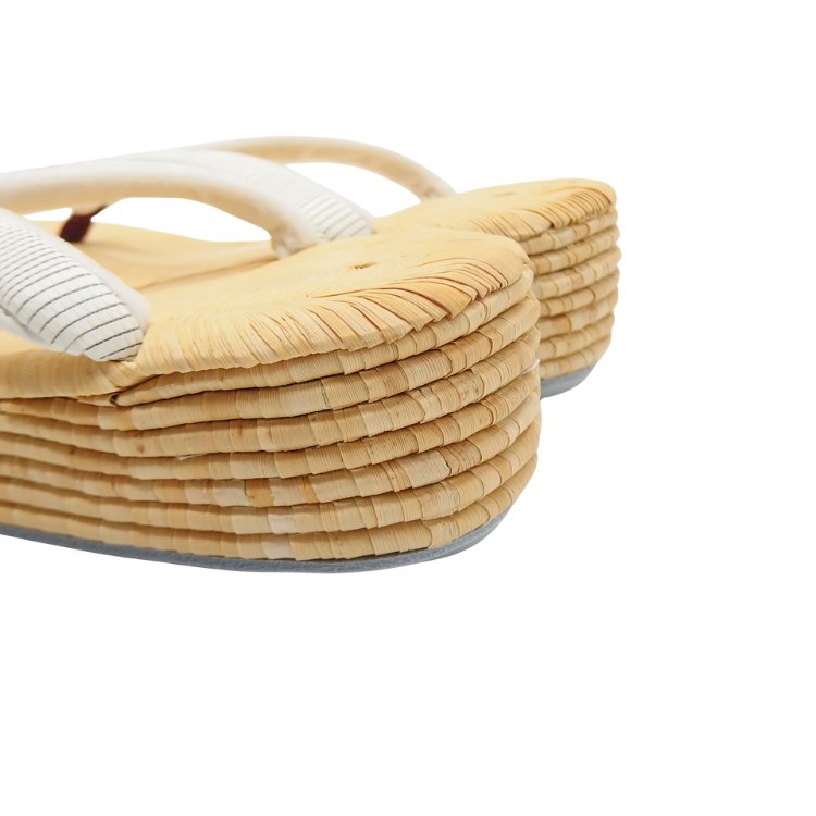 衿秀 南部表（畳表・志那表）×シコロ織鼻緒（前ツボ臙脂）「前3後7」Lサイズ 草履 生成＜即日発送可＞の画像