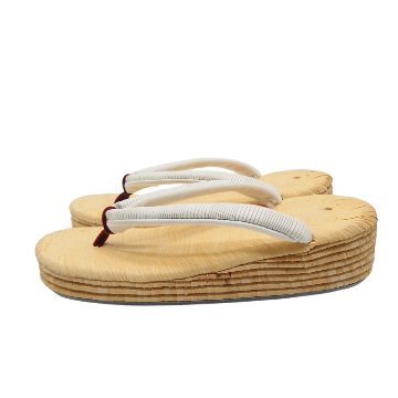 衿秀 南部表（畳表・志那表）×シコロ織鼻緒（前ツボ臙脂）「前3後7」Lサイズ 草履 生成＜即日発送可＞の画像