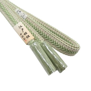 中村航太（中村正）「矢羽根」 手組綾竹二十玉 撚り房 夏帯締め・単衣にも 白緑と白よごし＜即日発送可＞の画像