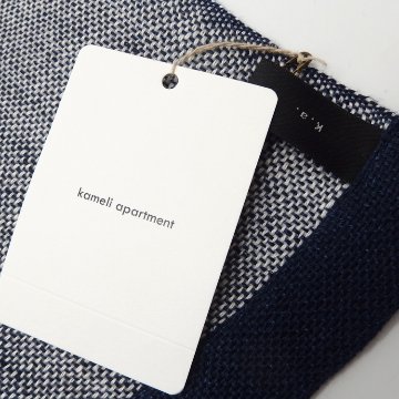 Kameli apartment（カメリ アパートメント）「紺×白」手織り大判ストール（ショール）リネン ＜即日発送可＞の画像