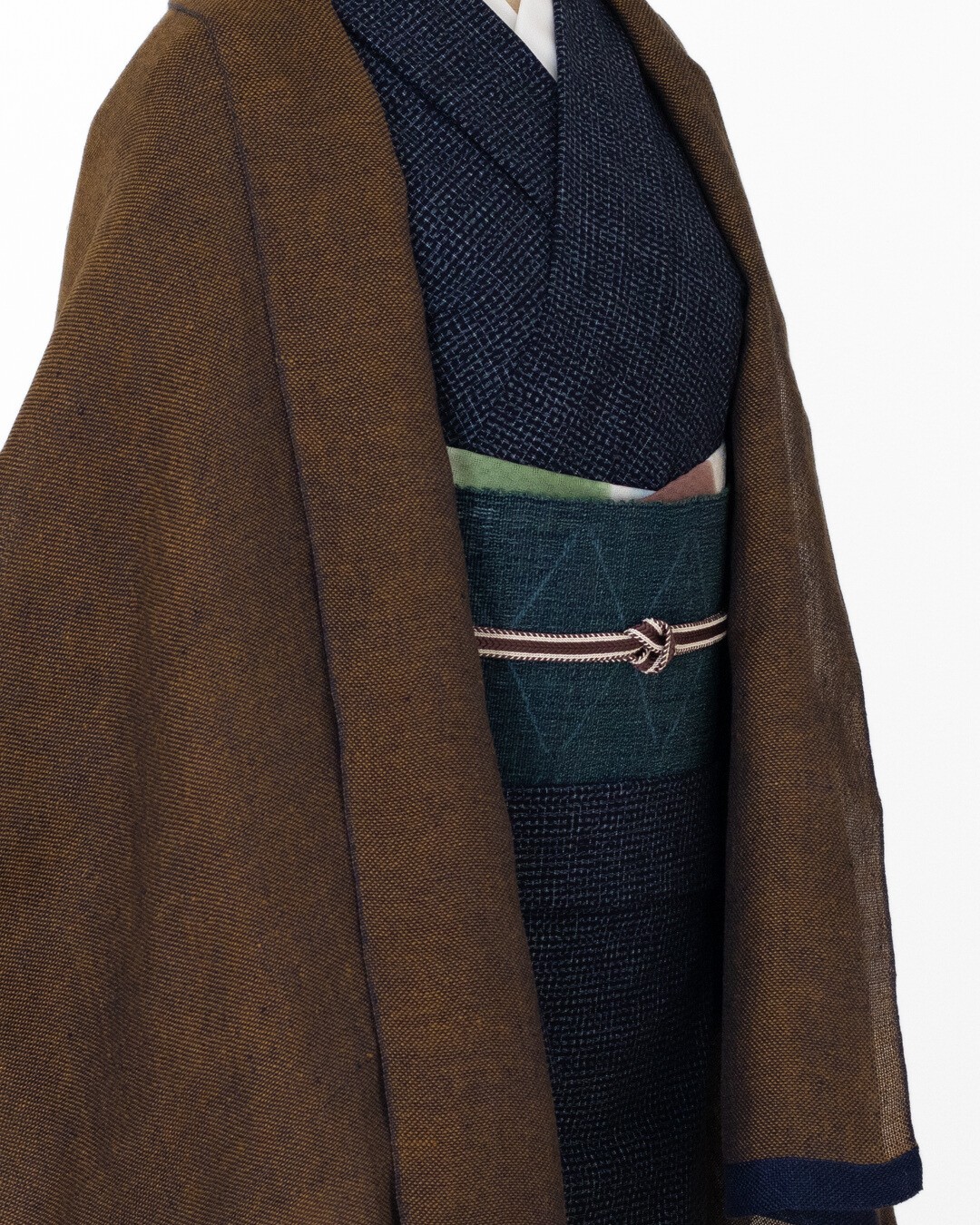 Kameli apartment（カメリ アパートメント）「茶×紺」手織り大判ストール（ショール）リネン ＜即日発送可＞の画像
