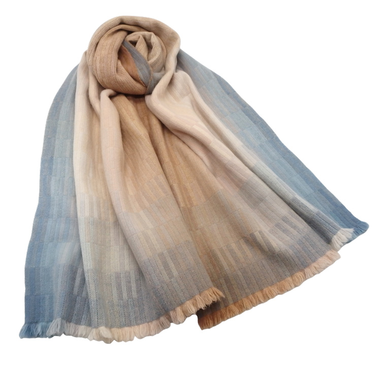 高見由香 「朝焼け」 二重織り（手織）の大判カシミヤ（カシミア）ストール＜即日発送可＞の画像