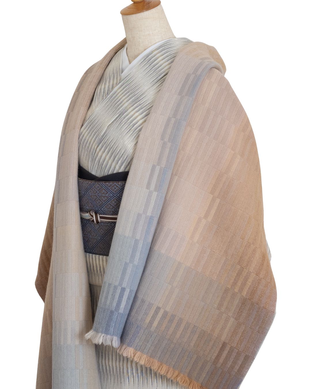 高見由香 「朝焼け」 二重織り（手織）の大判カシミヤ（カシミア）ストール＜即日発送可＞の画像