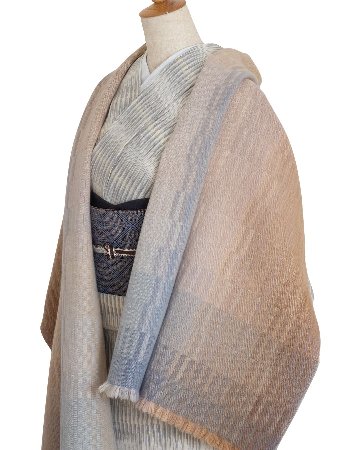 高見由香 「朝焼け」 二重織り（手織）の大判カシミヤ（カシミア）ストール＜即日発送可＞の画像