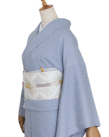 京都丹後の機屋×千成堂着物店 一点もの帯揚げ 「唐草×銀節糸」 白鼠×銀＜即日発送可＞ の画像