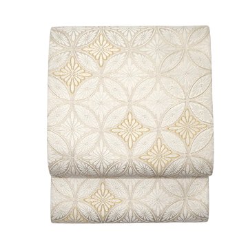 ＜仕立て上がり・即日発送可＞河合美術織物「菊七宝文」袋帯（白・ベージュ）の画像