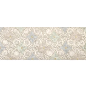 ＜仕立て上がり・即日発送可＞河合美術織物「七宝つなぎ」袋帯（白・ベージュに白青、白緑、灰桜）の画像