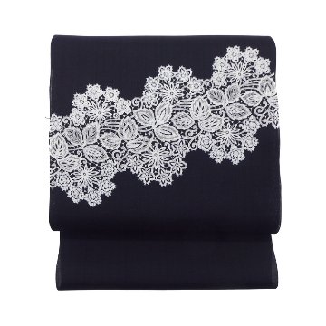 関美穂子 「道ばたの花」 九寸名古屋帯 染め帯 型染め 青緑色