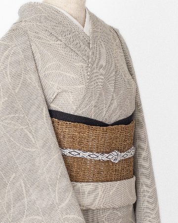 羽越しな布「総捩り」八寸名古屋帯 生成色 夏帯〜単衣帯＜お仕立て代込＞の画像