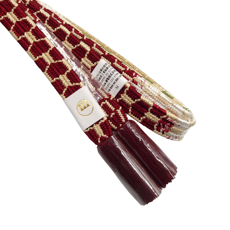 渡敬 帯締め 貝ノ口亀甲段ぼかし 濃紅から松葉色と白と砂色に金糸 ＜即日発送可＞の画像