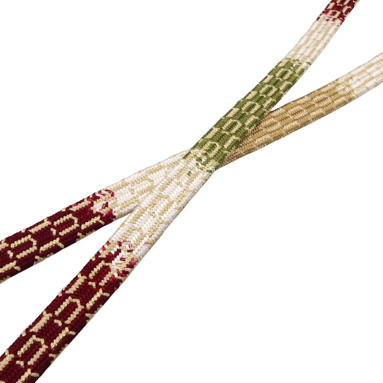 渡敬 帯締め 貝ノ口亀甲段ぼかし 濃紅から松葉色と白と砂色に金糸 ＜即日発送可＞の画像