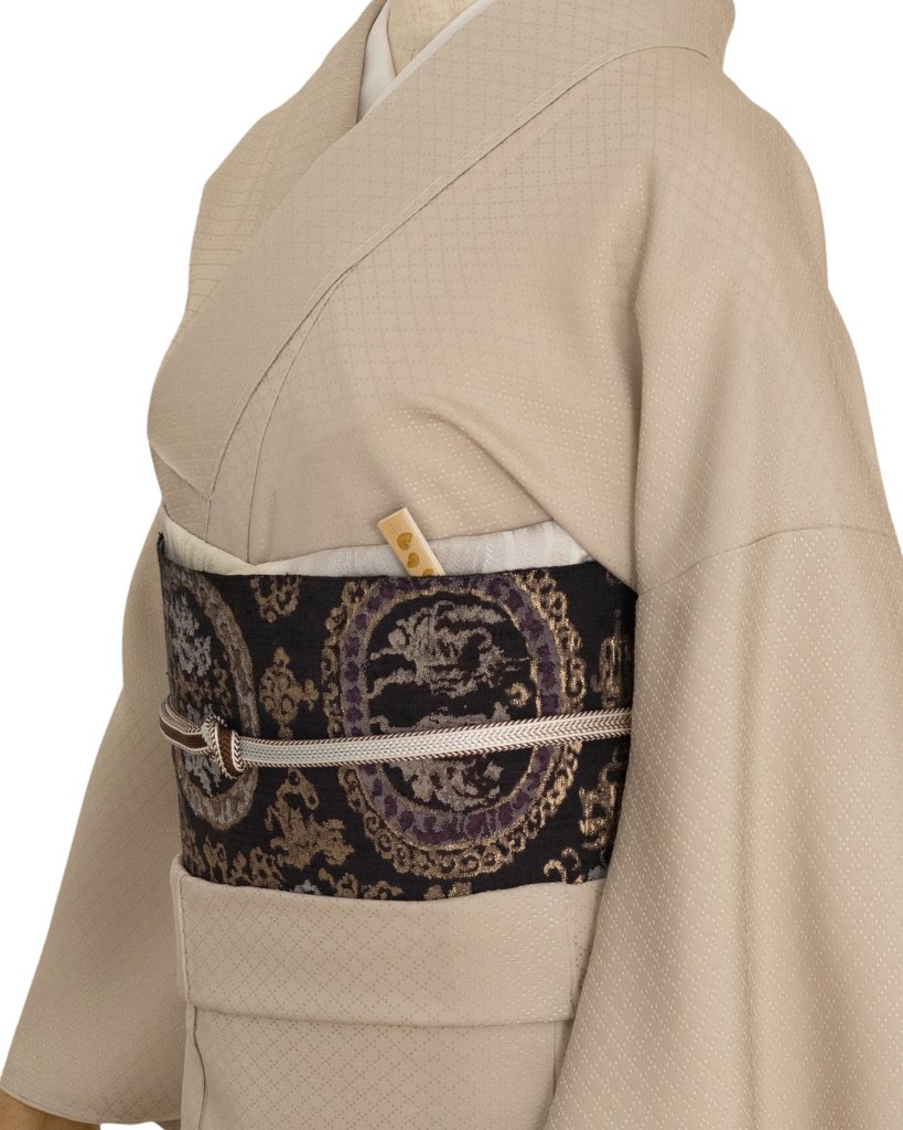 丹後の機屋×千成堂着物店「野蚕着尺・菱の色無地」亜麻色 ＜袷・仕立て上がり・身長160〜170cm・即日発送可＞の画像