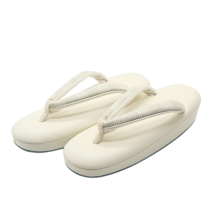 千成堂着物店 「総本革の洒落草履×シコロ織」 M・Lサイズ 白よごし＜即日発送可＞の画像