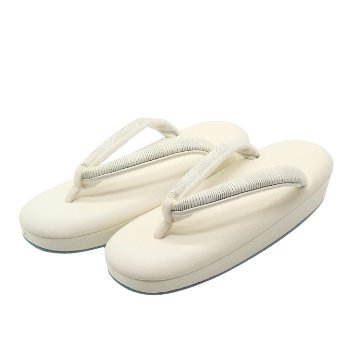 千成堂着物店 「総本革の洒落草履×シコロ織」 M・Lサイズ 白よごし＜即日発送可＞の画像