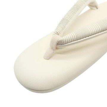 千成堂着物店 「総本革の洒落草履×シコロ織」 M・Lサイズ 白よごし＜即日発送可＞の画像