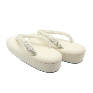 千成堂着物店 「総本革の洒落草履×シコロ織」 M・Lサイズ 白よごし＜即日発送可＞の画像