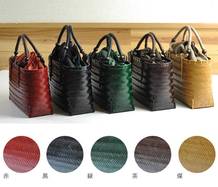 高江雅人(竹工房オンセ) 竹細工バッグ 「網代 2L低×竹手 艶あり」 茶の画像