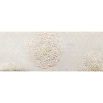 ＜仕立て上がり・即日発送可＞河合美術織物「華文」九寸名古屋帯（白に灰桜色）の画像