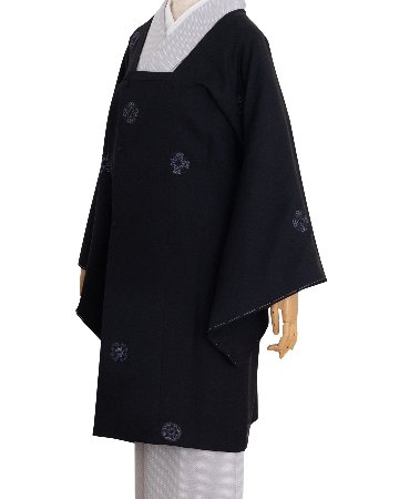 千成堂着物店 「刺繍×飛び柄の小紋」 道行コート（撥水加工済み）黒紫色＜即日発送可＞の画像