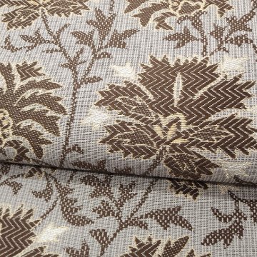 織楽浅野 「印度更紗」九寸名古屋帯 夏帯〜単衣帯 茶系に金銀糸＜お仕立て代込＞の画像