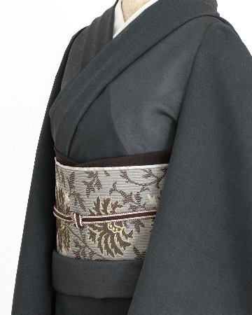 織楽浅野 「印度更紗」九寸名古屋帯 夏帯〜単衣帯 茶系に金銀糸＜お仕立て代込＞の画像