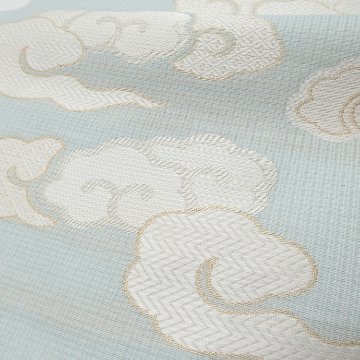 織楽浅野 「吉祥雲」九寸名古屋帯 夏帯〜単衣帯 藍白に金銀糸＜お仕立て代込＞の画像