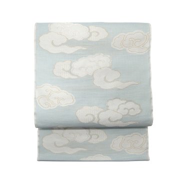 織楽浅野 「吉祥雲」九寸名古屋帯 夏帯〜単衣帯 藍白に金銀糸＜お仕立て代込＞の画像