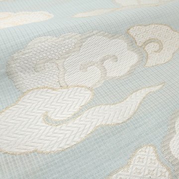 織楽浅野 「吉祥雲」九寸名古屋帯 夏帯〜単衣帯 藍白に金銀糸＜お仕立て代込＞の画像
