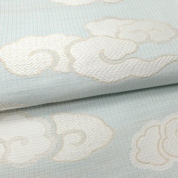 織楽浅野 「吉祥雲」九寸名古屋帯 夏帯〜単衣帯 藍白に金銀糸＜お仕立て代込＞の画像