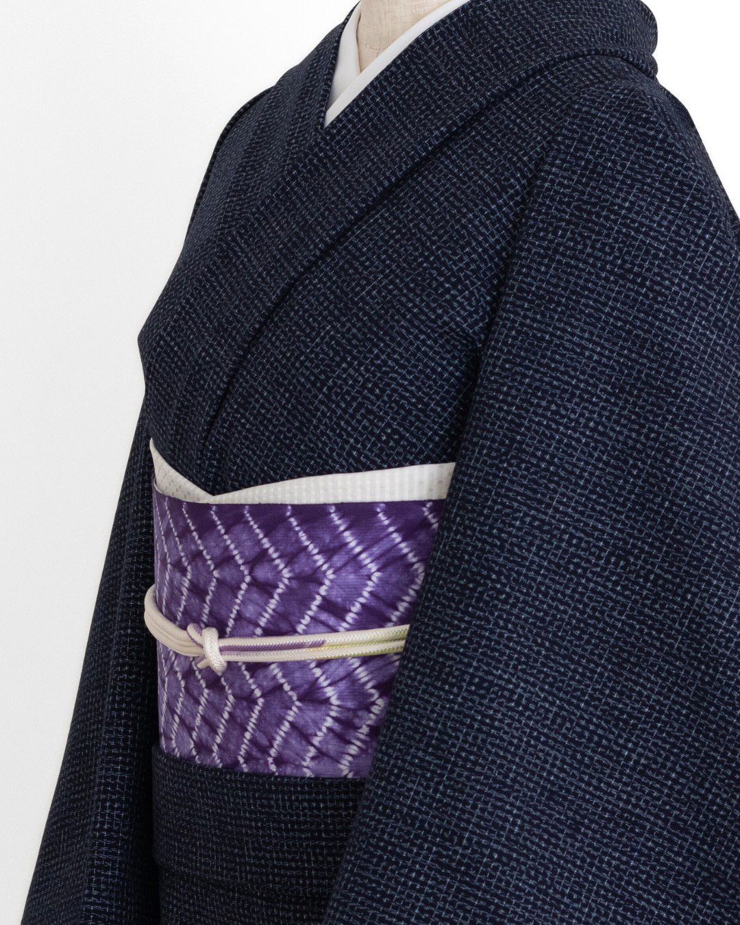 みちのく白鷹の里工房 「漢方染（紫紺染絞り）」千成堂別注 九寸名古屋帯 染め帯 紫＜お仕立て代込＞の画像