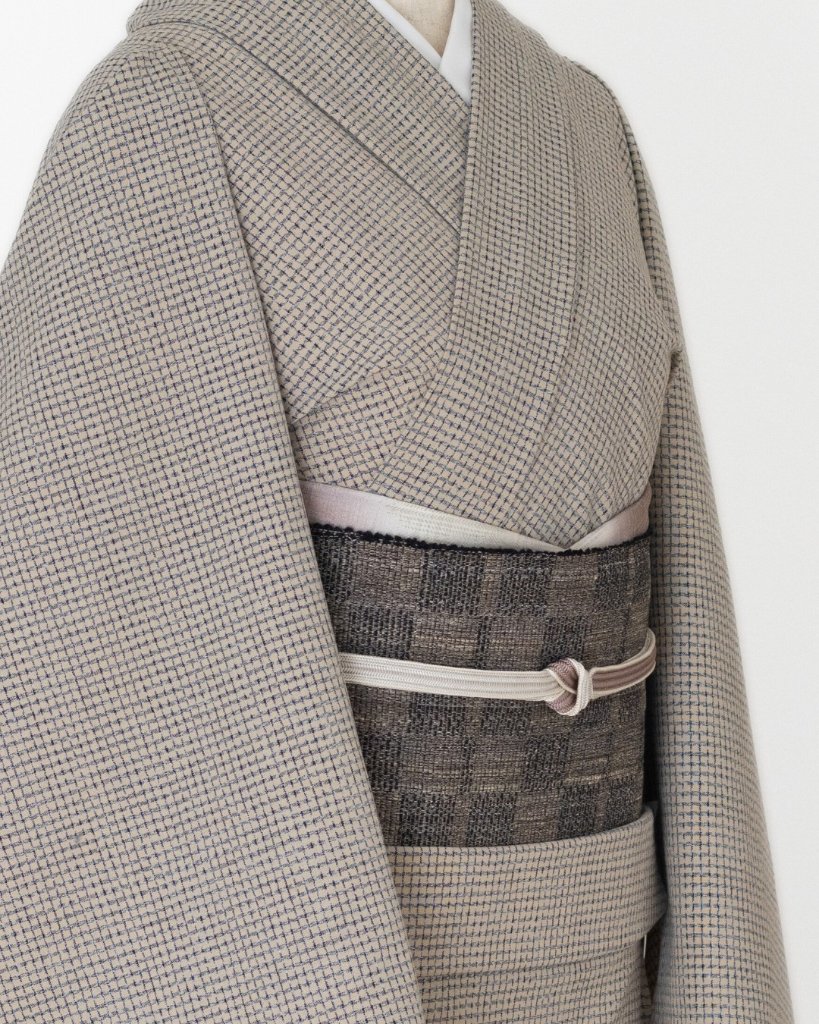 久留米絣「文人絣」着尺 白茶（ベージュ系）＜お仕立て代込＞の画像