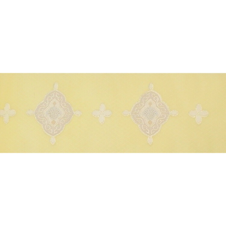洛風林 「マルグレーテ華文」九寸名古屋帯 夏帯〜単衣帯 灰淡黄＜お仕立て代込＞の画像
