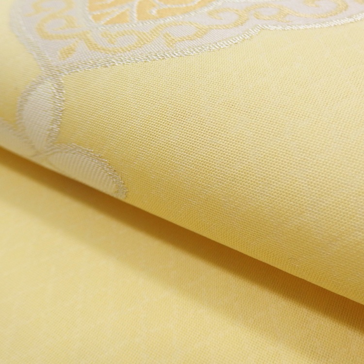 洛風林 「マルグレーテ華文」九寸名古屋帯 夏帯〜単衣帯 灰淡黄＜お仕立て代込＞の画像