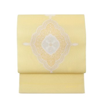 洛風林 「マルグレーテ華文」九寸名古屋帯 夏帯〜単衣帯 灰淡黄＜お仕立て代込＞の画像