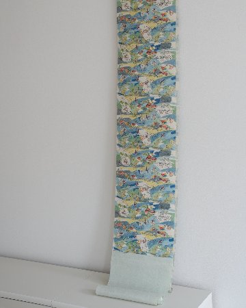 高山和子「空と、海と、」第99回国展出品作品 九寸名古屋帯 白緑色＜お仕立て代込＞の画像