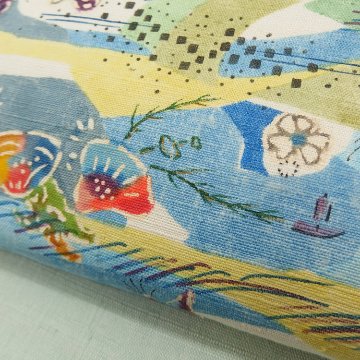 高山和子「空と、海と、」第99回国展出品作品 九寸名古屋帯 白緑色＜お仕立て代込＞の画像